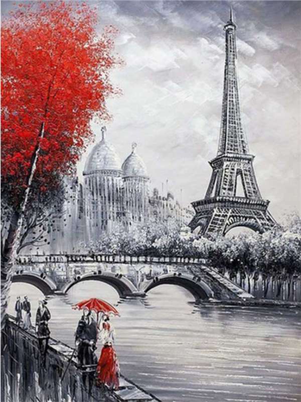 Алмазная мозаика 30х40 см Париж с красным деревом, 22 цв., урв. 4