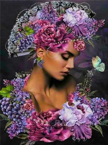 Алмазная мозаика 30х40 см Портрет в цветах. Виолет, 26 цв., урв. 4