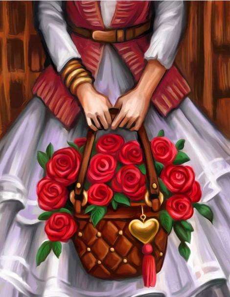 Картины по номерам 30х40 см Девушка с корзиной роз