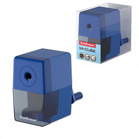 Точилка механическая ErichKrause® M-Cube с контейнером, цвет корпуса синий