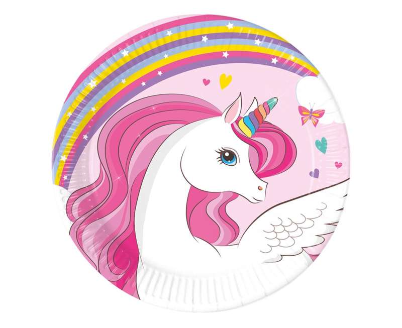 Бумажные тарелки 20см., 8шт. Unicorn Rainbow Colors