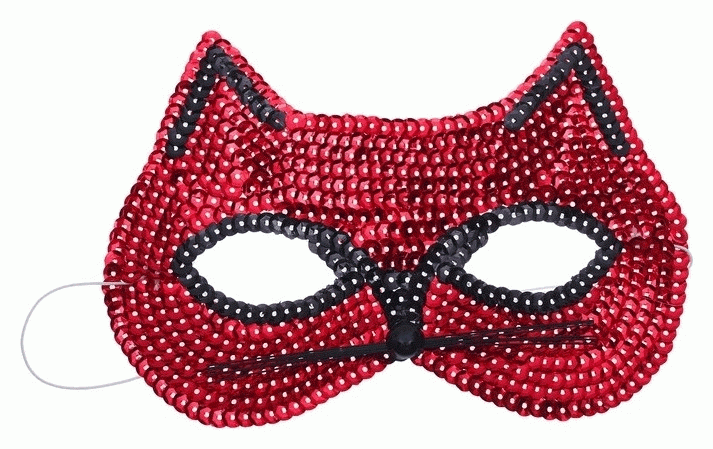 Карнавальная маска Кошечкас пайетками, цвет  красный