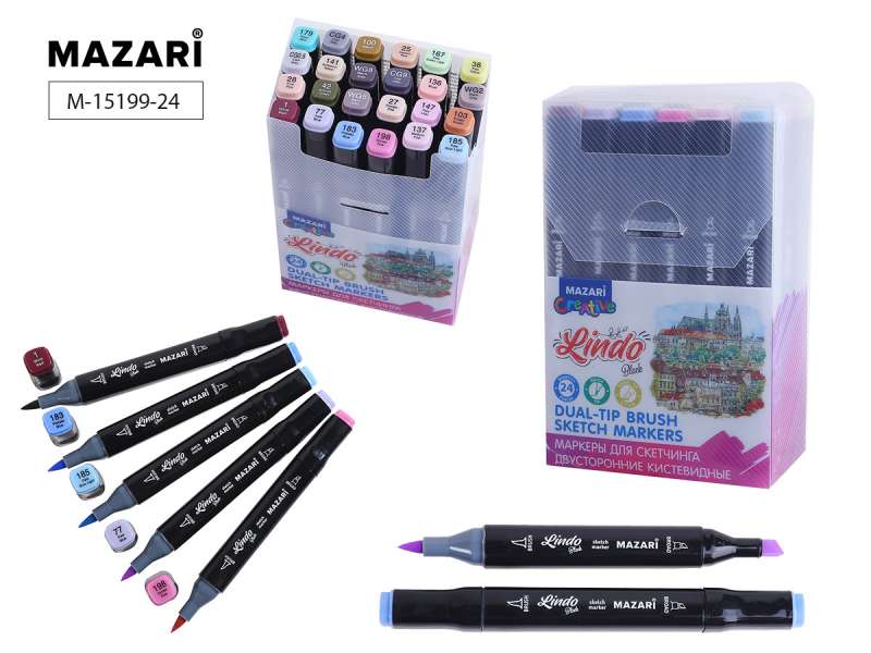 Набор маркеров для скетчинга двусторонних LINDO BLACK,24цв., Pastel colors (пастельные цвета)