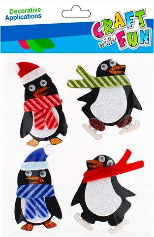 Новогодний декор-наклейка 4 шт. войлочные пингвины