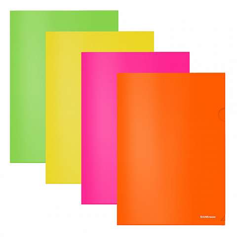 Папка-уголок пластиковая ErichKrause® Glossy Neon, A4, полупрозрачный, ассорти