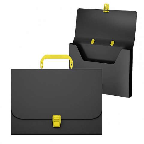 Портфель пластиковый ErichKrause® Matt Accent, A4, черный с желтой ручкой и замком
