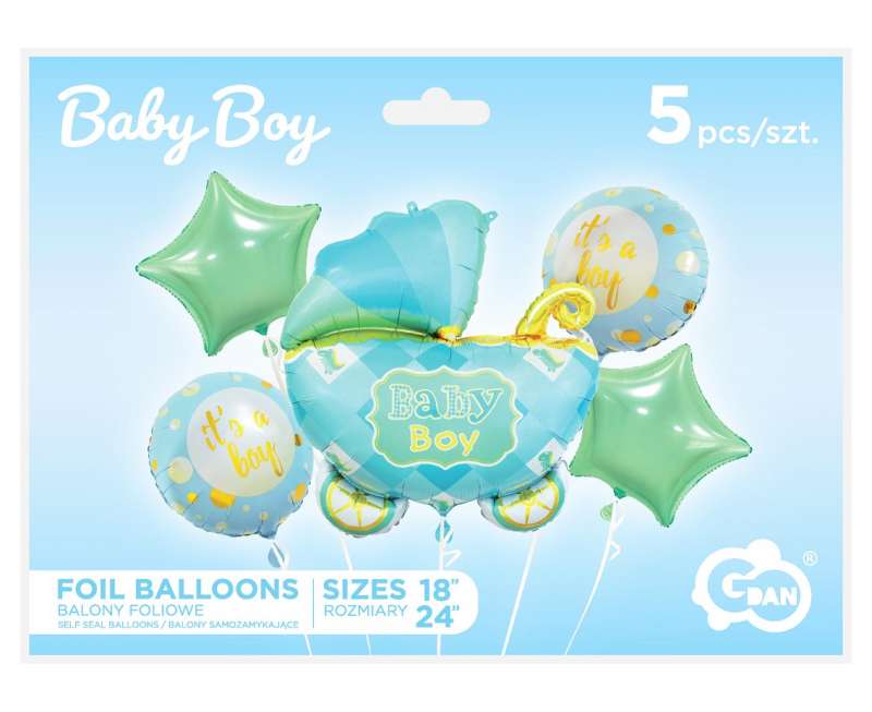 Набор фольгированных шаров Baby Carriage set, синий, 5 шт.