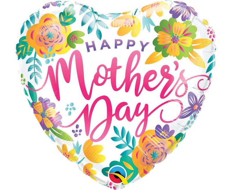 Фольгированный шар 18/46см круглый QL HRT Happy Mother's Day, flowers