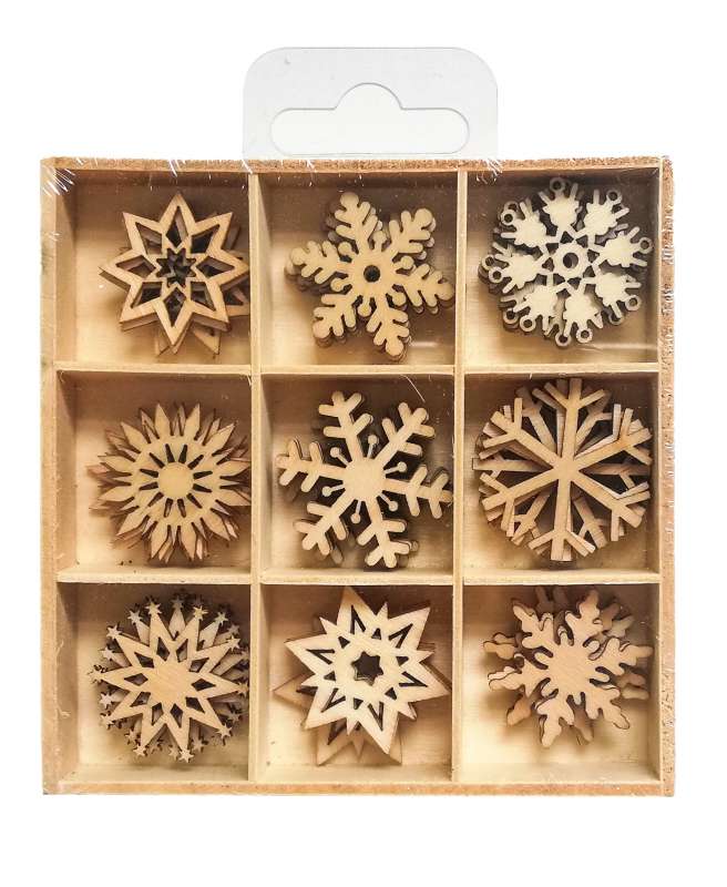 Новогодний декор-деревянные снежинки, 3x3см 45 шт