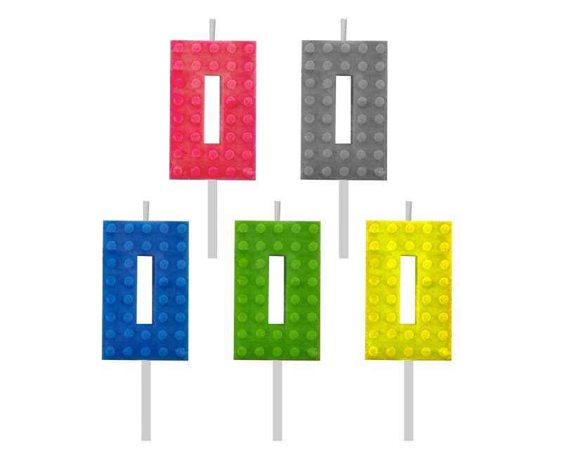 Свеча для торта "0" кубики Lego, 5.5см Mix