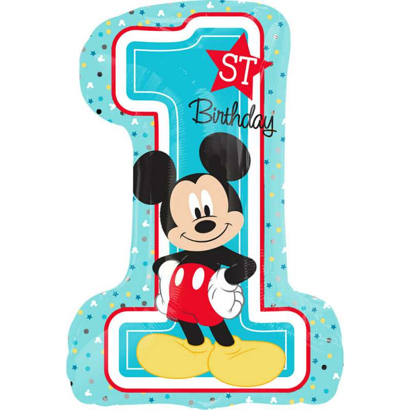 Фольгированный шар 36" Micky Mouse 1st Birthday" синий
