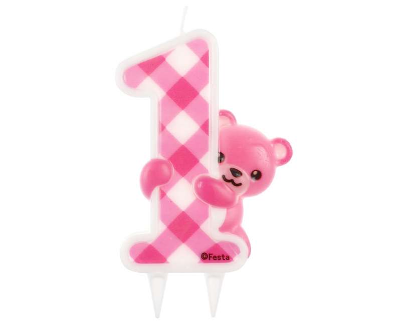 Свеча для торта JUMBO 1 - Розовый медведь