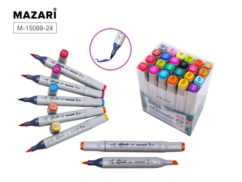Набор маркеров для скетчинга двусторонних LINDO,24цв., Main colors, основные цвета