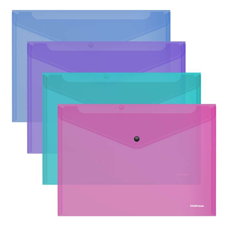 Папка-конверт на кнопке пластиковая ErichKrause Glossy Vivid, полупрозрачная, A5+, ассорти