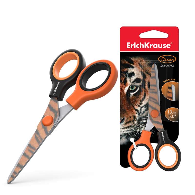 Ножницы ErichKrause Junior Decor Tiger с принтом на лезвиях, 13см