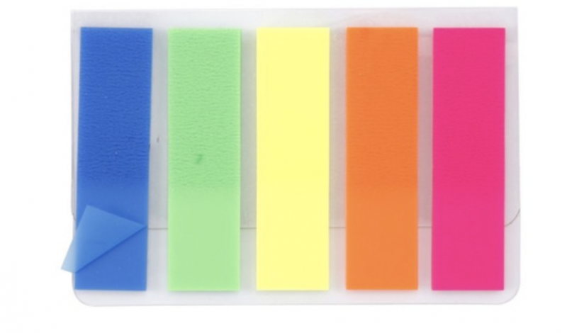 Закладки-разделители пластиковые с липким краем Forpus, 12 × 44 мм, 25 л. ×  5 цветов, неон