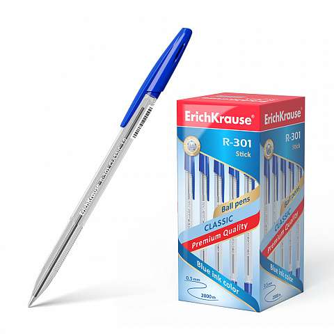 Ballpoint pen ErichKrause R-301 Classic Stick 1.0, ink color: blue