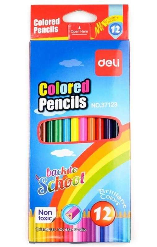 Цветные карандаши DELI треугольные, 12 цветов