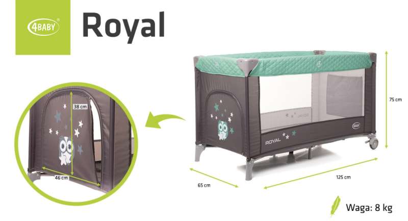 4BABY ROYAL Дорожная кроватка с открывающимся бортиком - зеленая