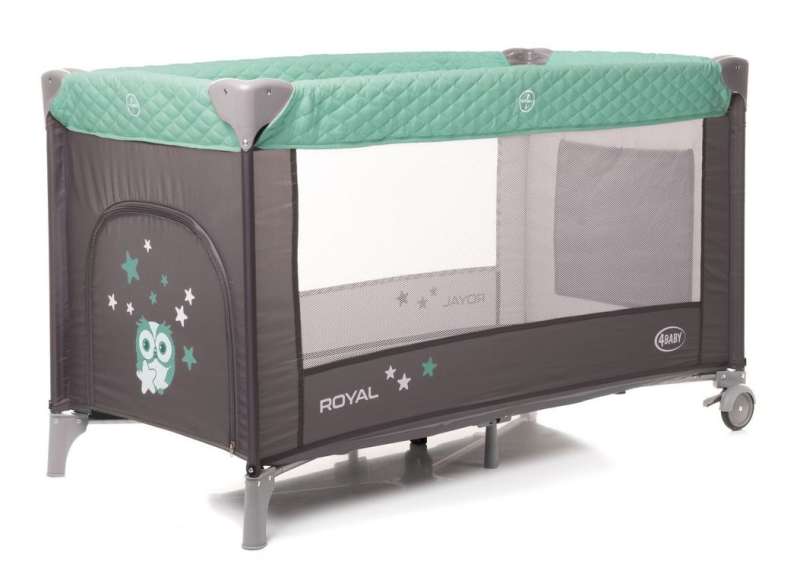 4BABY ROYAL Дорожная кроватка с открывающимся бортиком - зеленая