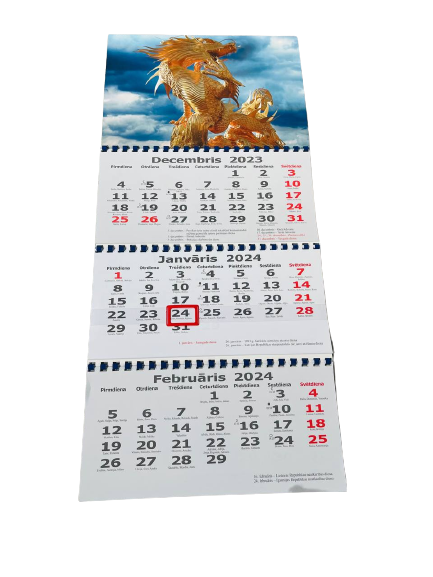 Настенный календарь 2024  A3 (3 месяца / 3 спирали) (LV)