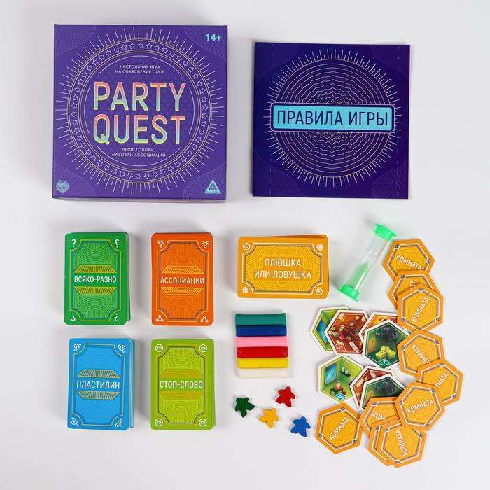 Настольная игра - PARTY QUEST. Лепи, называй ассоциации, говори, 14+