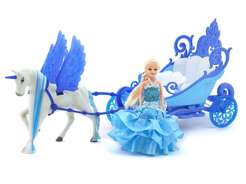 Карета для принцессы с куклой и единорогом, синяя