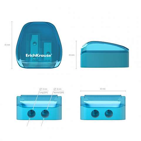 Пластиковая точилка ErichKrause Duo, два отверстия с контейнером, цвет корпуса ассорти
